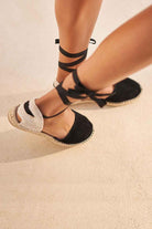 Manebi-Hamptons Suede Flat Valenciana Espadrilles Black-Sandalet & Terlik-4-Milagron.com