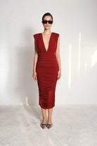 Manshet-Elodie Dekolteli Midi Elbise-Elbise-1-Milagron.com