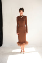 Manshet-Patrice Tüylü Midi Elbise-Elbise-1-Milagron.com