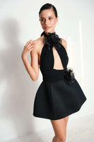 Manshet-Roesia Gül Detaylı Mini Elbise-Elbise-1-Milagron.com