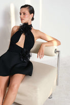 Manshet-Roesia Gül Detaylı Mini Elbise-Elbise-2-Milagron.com