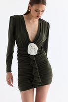 Manshet-The Crimson / Gül Detaylı Mini Elbise-Elbise-1-Milagron.com