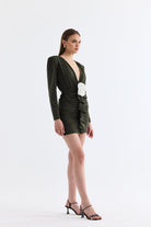 Manshet-The Crimson / Gül Detaylı Mini Elbise-Elbise-2-Milagron.com