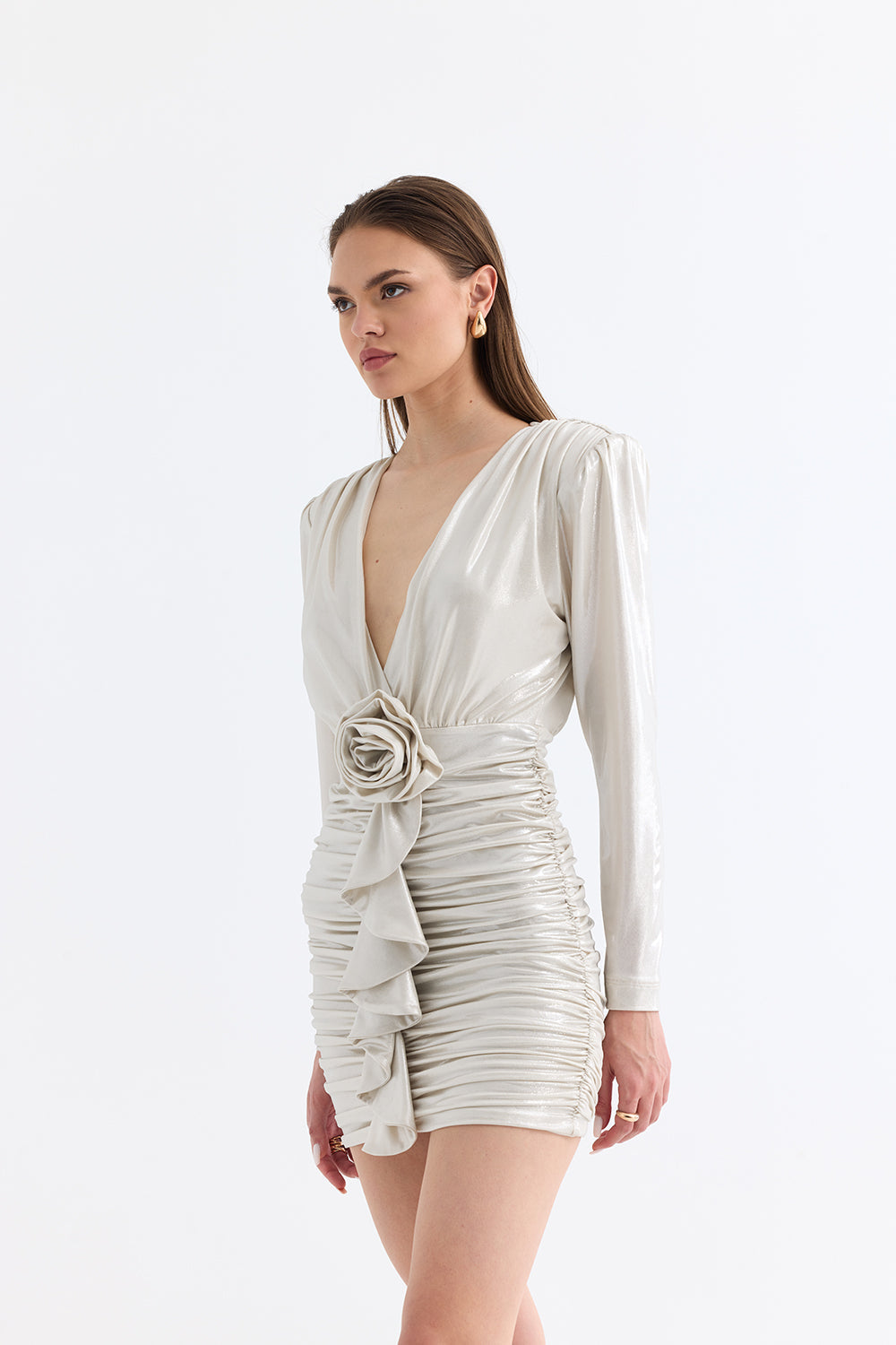 Manshet-The Crimson / Gül Detaylı Mini Elbise-Elbise-2-Milagron.com
