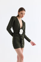 Manshet-The Crimson / Gül Detaylı Mini Elbise-Elbise-3-Milagron.com