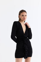 Manshet-The Crimson / Gül Detaylı Mini Elbise-Elbise-4-Milagron.com