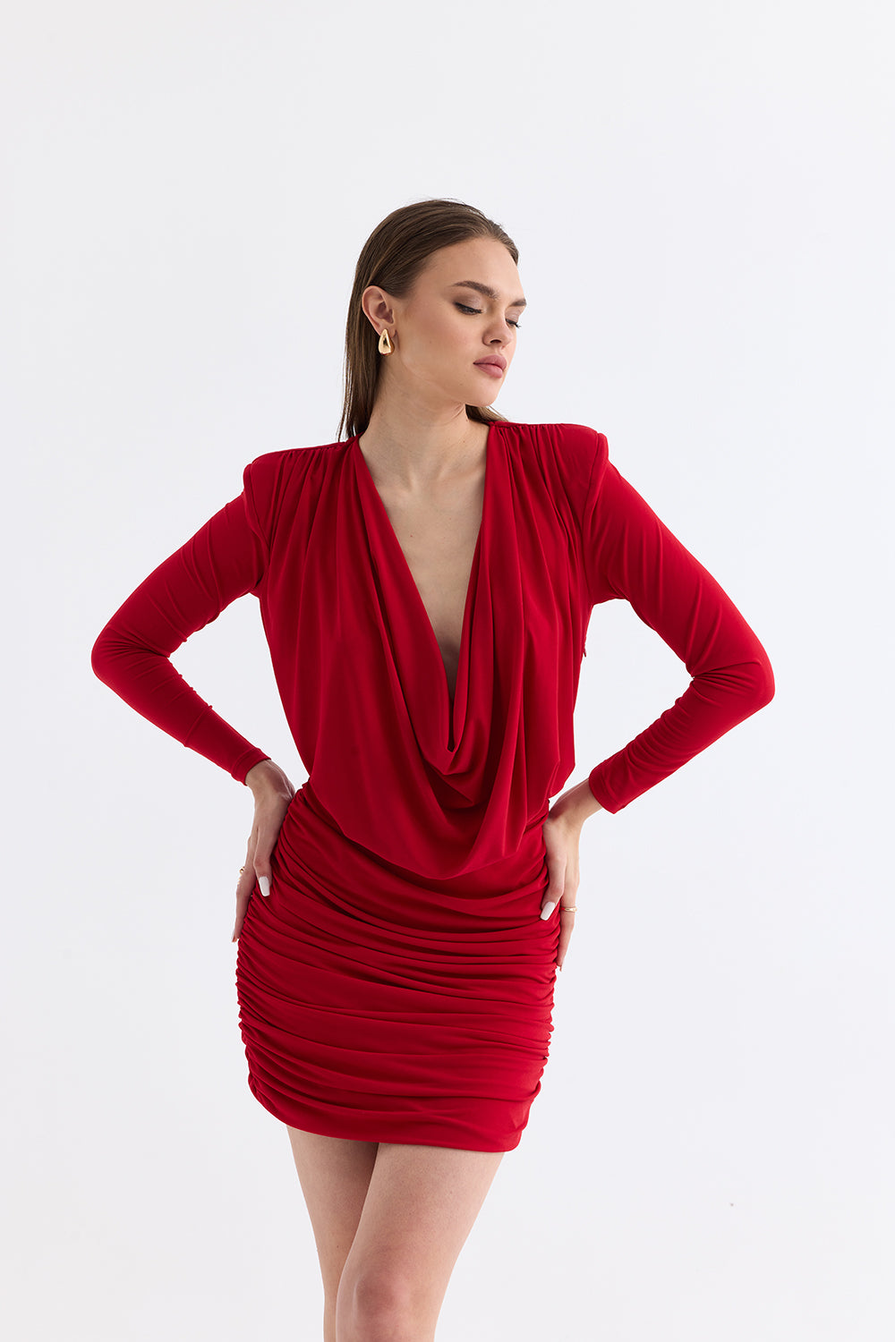 Manshet-The Scarlet / Degaye Yaka Mini Elbise-Elbise-3-Milagron.com