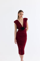Manshet-The Velvet / Dekolteli Midi Elbise-Elbise-1-Milagron.com