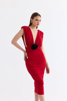 Manshet-The Velvet / Dekolteli Midi Elbise-Elbise-1-Milagron.com