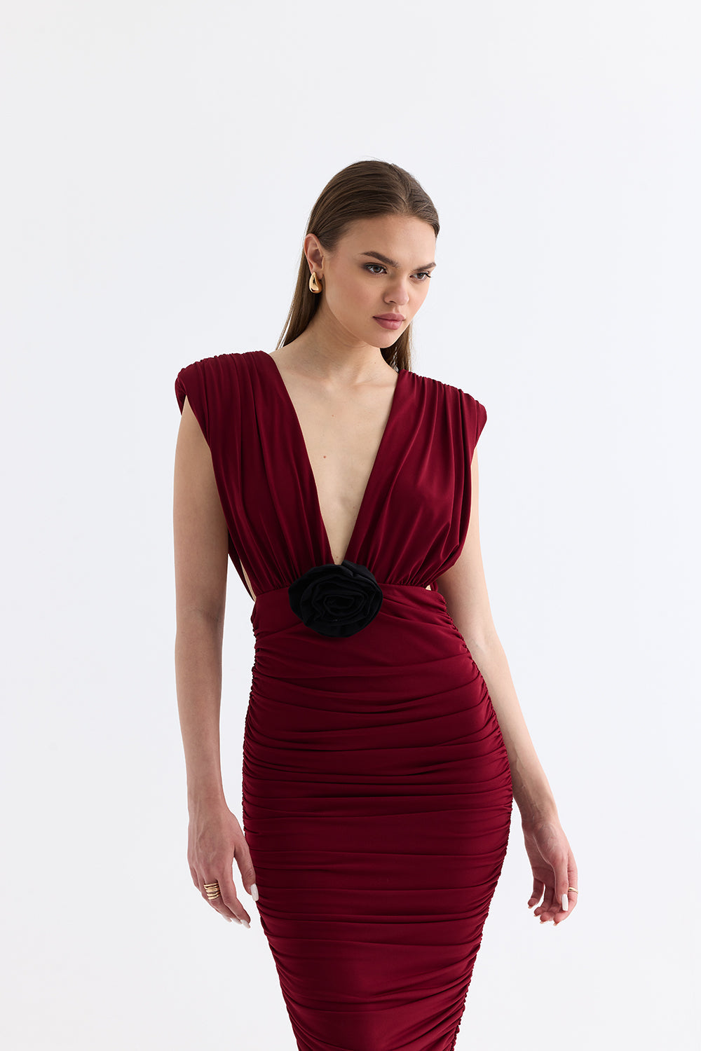 Manshet-The Velvet / Dekolteli Midi Elbise-Elbise-4-Milagron.com