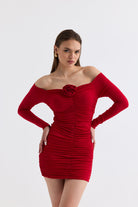 Manshet-Verve / Kayık Yaka Mini Elbise-Elbise-1-Milagron.com