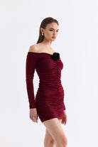 Manshet-Verve / Kayık Yaka Mini Elbise-Elbise-2-Milagron.com