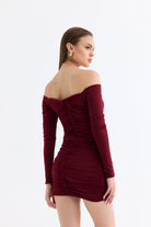 Manshet-Verve / Kayık Yaka Mini Elbise-Elbise-3-Milagron.com