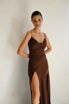 Manshet-Ysabel Yırtmaçlı Saten Elbise-Elbise-2-Milagron.com