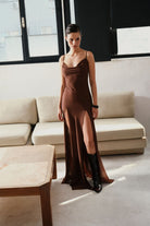 Manshet-Ysabel Yırtmaçlı Saten Elbise-Elbise-3-Milagron.com