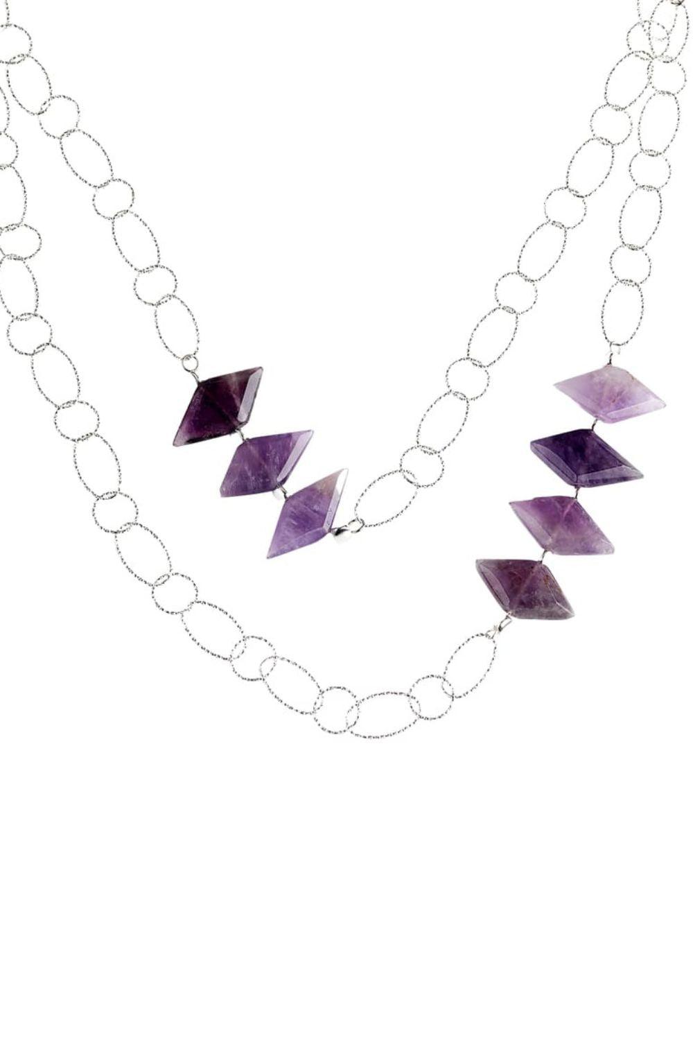 Manus In Mano-Ludvika Ametist Çift Sıra Gümüş Kolye-Kolye-1-Milagron.com