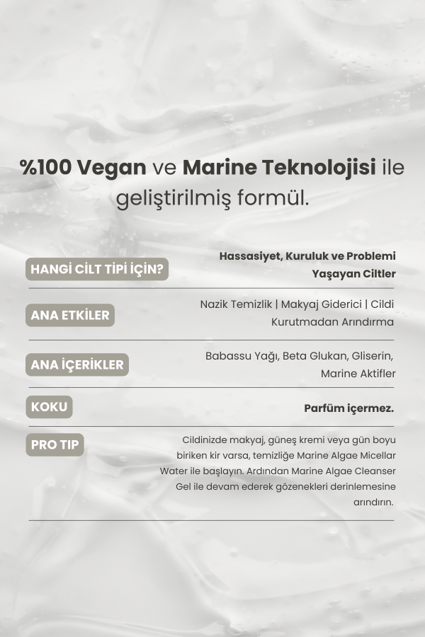 Marine Algae | Hassas Ciltlere Uygun Nemlendirici Micellar Yüz Temizleme Suyu