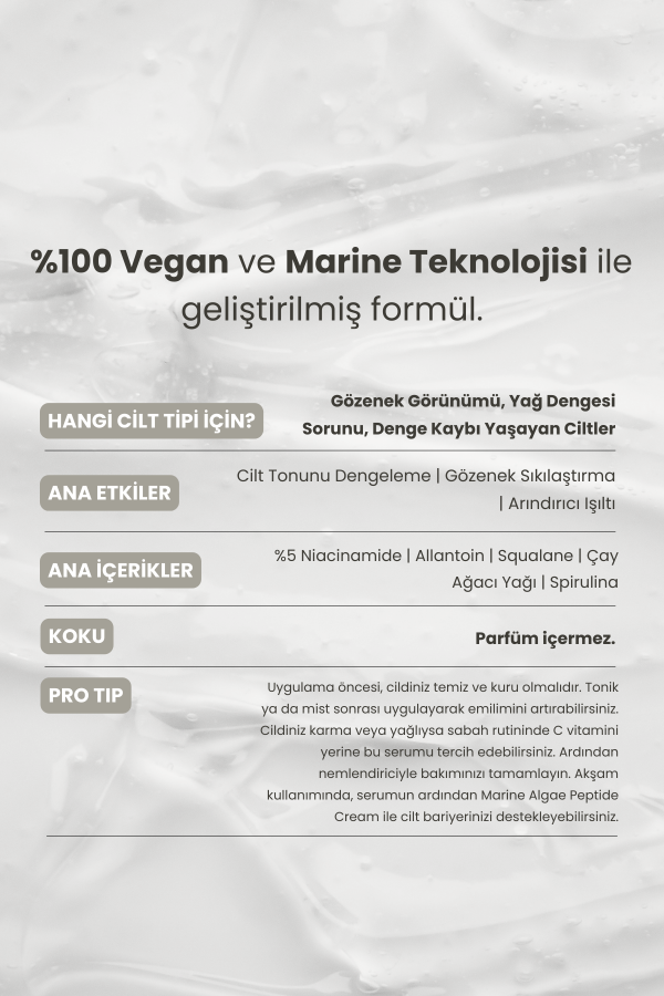 Marine Algae Niacinamide | Gözenek Karşıtı & Dengeleyici Serum 30 Ml