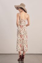 Mavlo-Burgundy Çiçekli Keten Midi Elbise-Elbise-4-Milagron.com