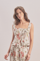 Mavlo-Burgundy Çiçekli Keten Yelek-Top-1-Milagron.com