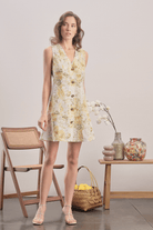 Mavlo-Yellow Meadow Çiçekli Keten Mini Elbise-Elbise-1-Milagron.com