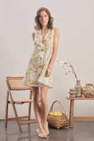 Mavlo-Yellow Meadow Çiçekli Keten Mini Elbise-Elbise-2-Milagron.com