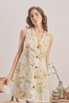 Mavlo-Yellow Meadow Çiçekli Keten Mini Elbise-Elbise-3-Milagron.com