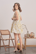 Mavlo-Yellow Meadow Çiçekli Keten Mini Elbise-Elbise-4-Milagron.com