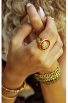 Melon-Kırmızı Mineli Face Yüzük-Yüzük-2-Milagron.com