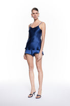 Luna Silk Halter Top Navy Blue
