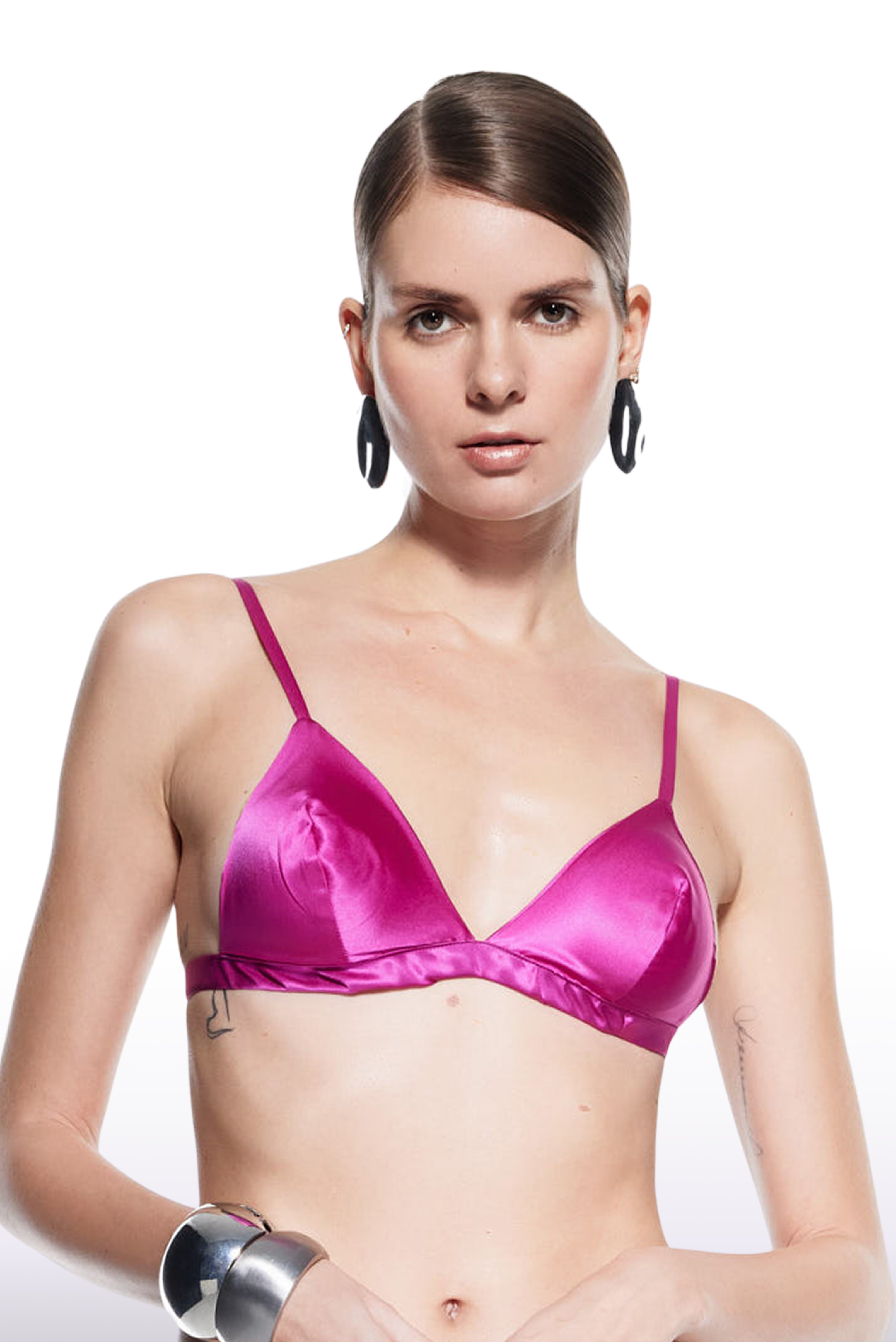 Triangle Silk Bra Fuschia - 1