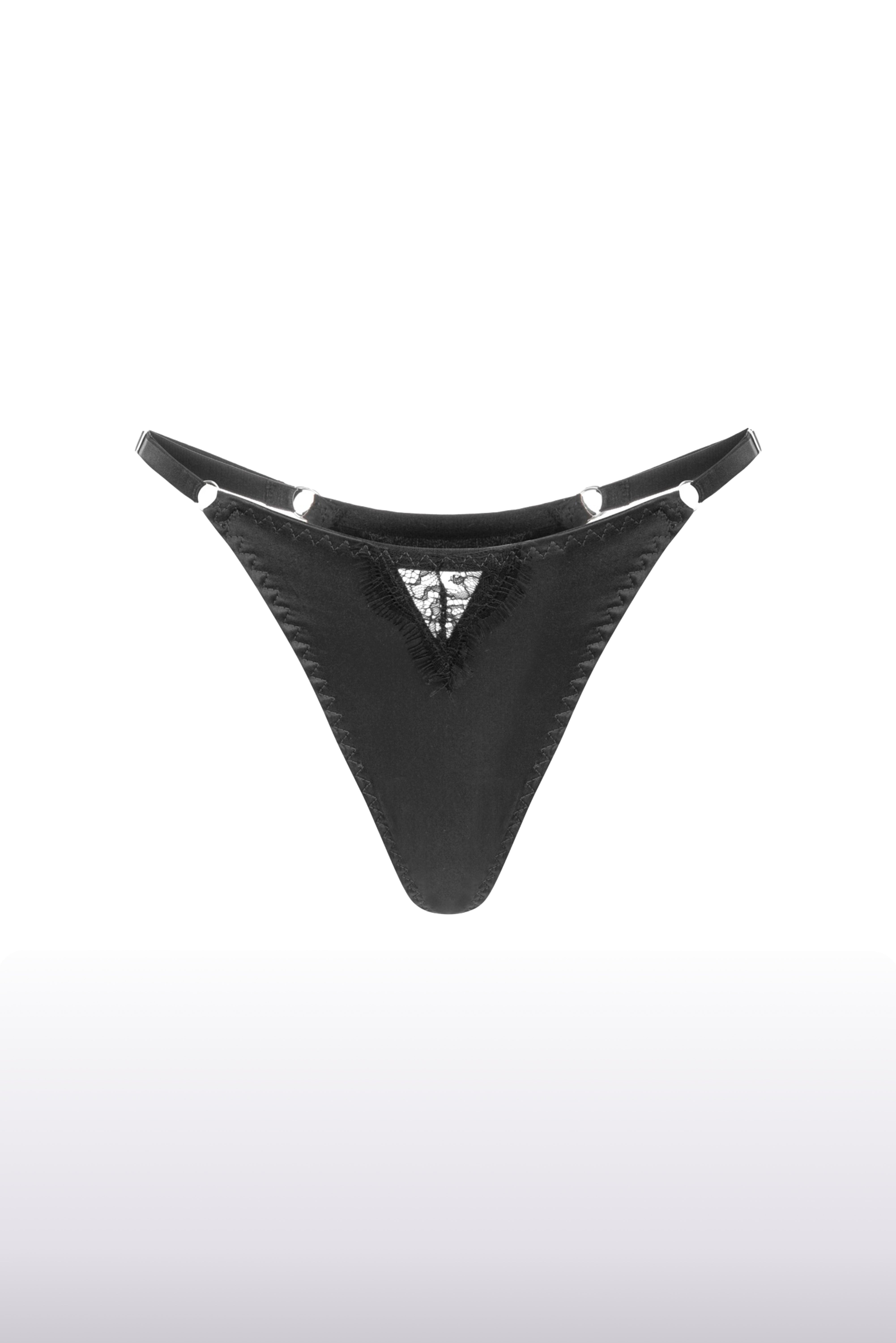 Wildy Black Pure Silk And Lace Thong