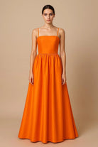 Askılı Turuncu Tafta Straplez Maxi Şık Elbise - 0