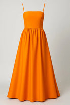 Askılı Turuncu Tafta Straplez Maxi Şık Elbise - 1