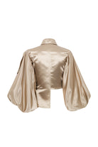 Avant-garde Balon Kollu Bej İpek Amerikan Saten Asimetrik Gömlek - 2