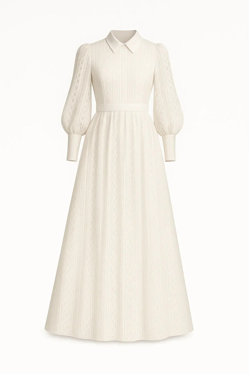 Beyaz Şeritli Dantel Kaplamalı Amerikan Saten Maxi Şık Gömlek Elbise - 1