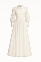 Beyaz Şeritli Dantel Kaplamalı Amerikan Saten Maxi Şık Gömlek Elbise - 1