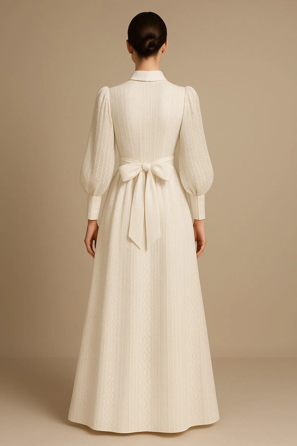 Beyaz Şeritli Dantel Kaplamalı Amerikan Saten Maxi Şık Gömlek Elbise - 2