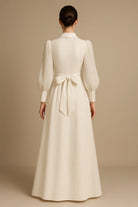 Beyaz Şeritli Dantel Kaplamalı Amerikan Saten Maxi Şık Gömlek Elbise - 2