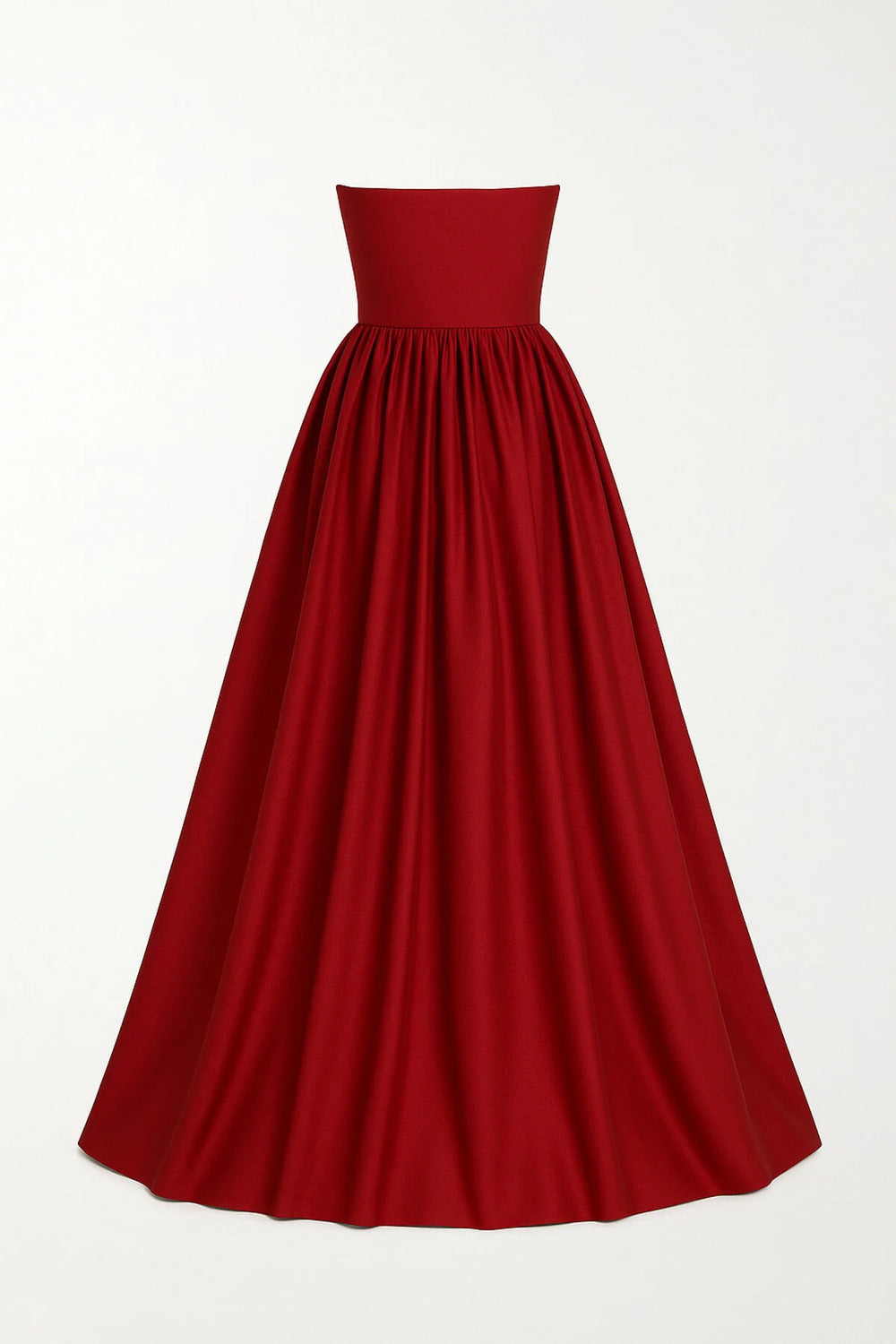 Büzgülü & Tam Daire Açılımlı Maxi Kırmızı Tafta Straplez Elbise - 2