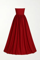 Büzgülü & Tam Daire Açılımlı Maxi Kırmızı Tafta Straplez Elbise - 2