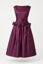 Çift Fiyonk Detaylı Tafta Midi Kolsuz Mürdüm Elbise - 1