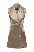 Cut-out Detaylı & Kruvaze Kapamalı Saten Mini Ceket Elbise - 0