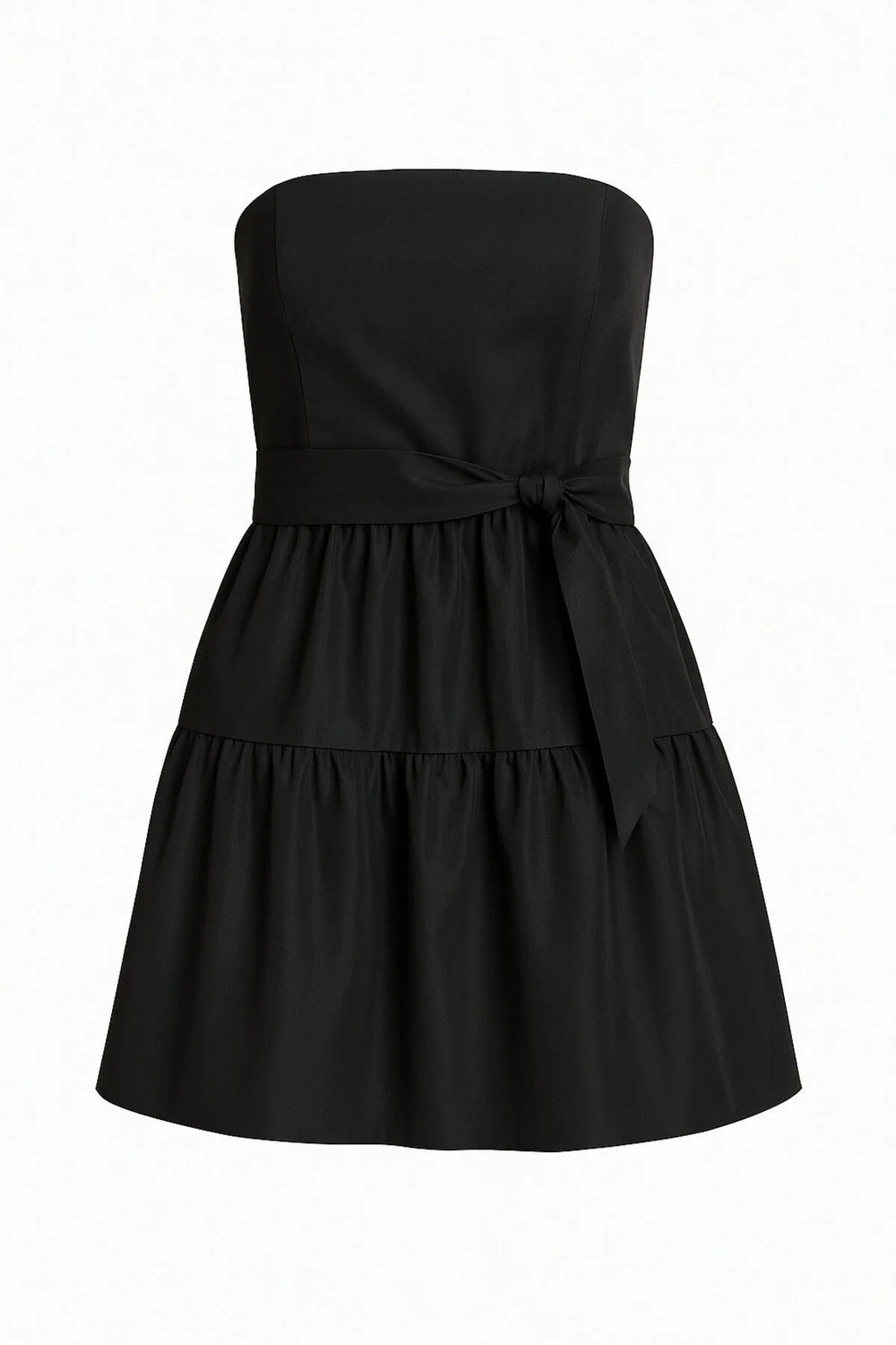 Fırfırlı & Katman Detaylı Siyah Straplez Kısa Elbise - 1