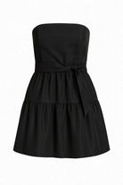Fırfırlı & Katman Detaylı Siyah Straplez Kısa Elbise - 1
