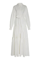 Katmanlı & Fırfırlı Off-white Poplin Gömlek Maxi Elbise - 1