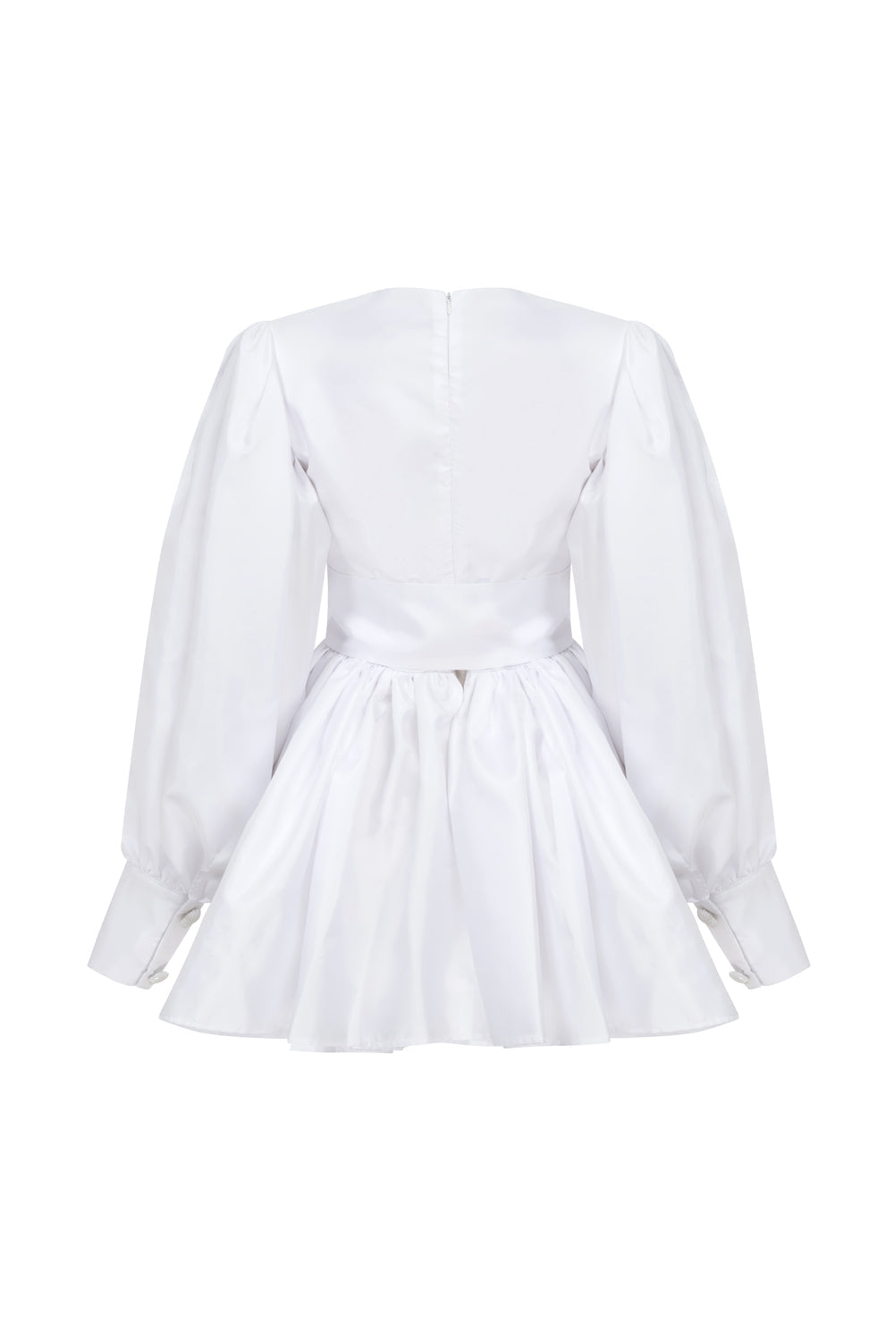 Kruvaze Kapamalı & Üzeri Dekoratif Boncuk İşlemeli Beyaz Tafta Mini Elbise - 2