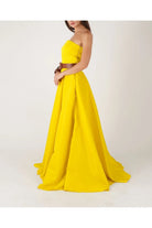 Kuşaklı Sarı Straplez Maxi Tafta Elbise - 2