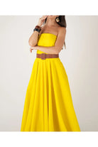 Kuşaklı Sarı Straplez Maxi Tafta Elbise - 3