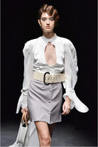 Oval Kapamalı Gri Mini Krep Etek - 0